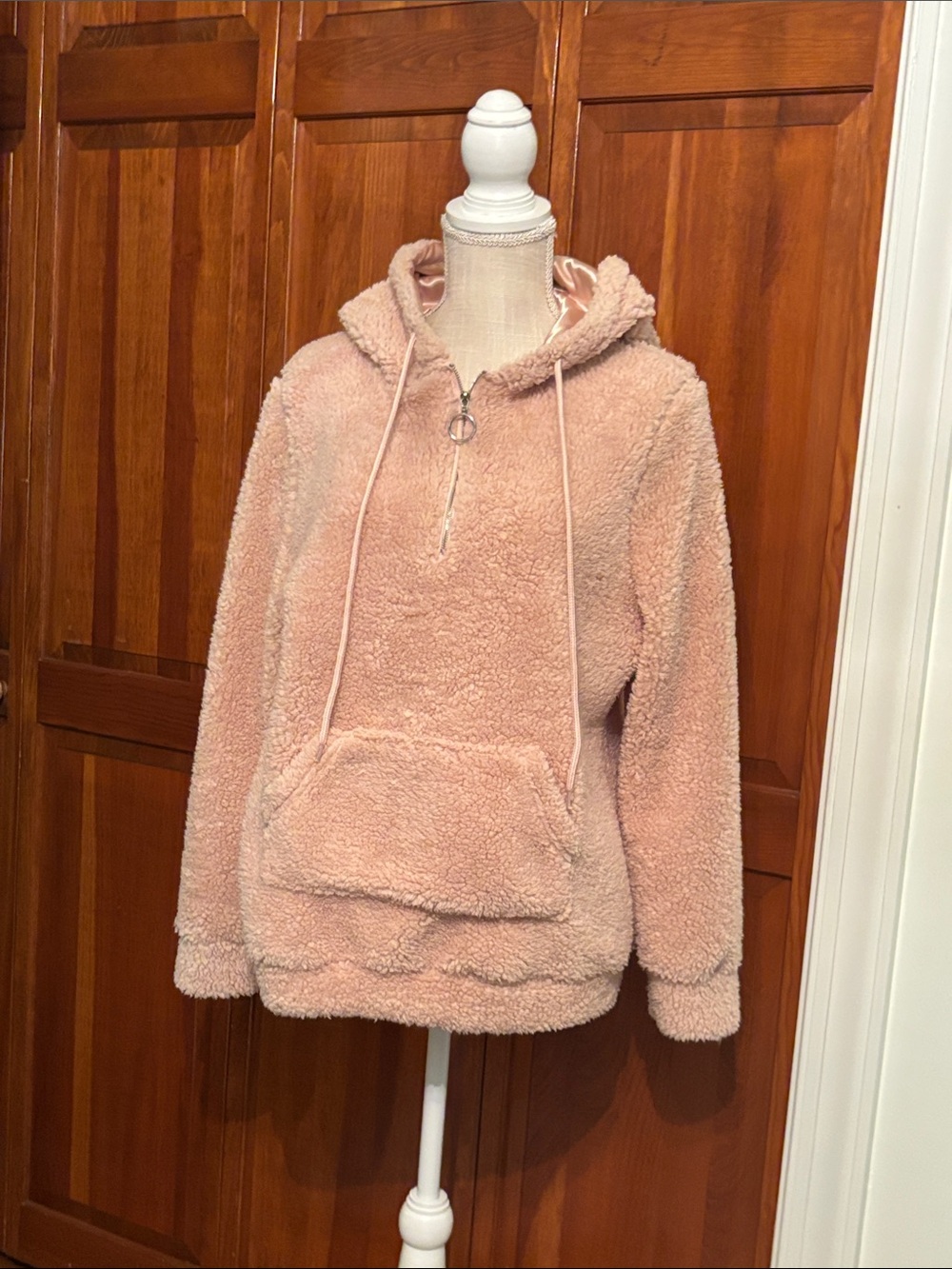 Plush Half-Zip Hoodie in Blush Pink